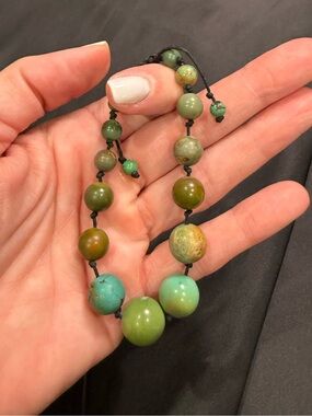 Vintage-Style Turquoise Green Orange Beaded Adjustable Bracelet Black Cord